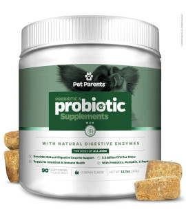 Pet Parents USA Pre & Probiotics for Dogs 4g 90c - 5.5B CFUs/Chew + Dog Enzymes + Pumpkin for Dogs, Papaya & Canine Probiotics - Dog Upset Stomach Relief, Anti Diarrhea for Dogs, Dog Probiotics