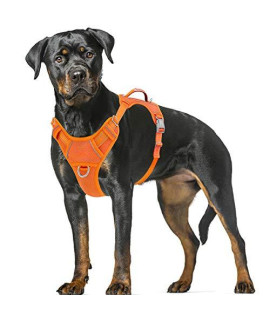 BARKBAY No Pull Dog Harness Large Step in Reflective Dog Harness with Front Clip and Easy Control Handle for Walking Training Running with ID tag Pocket(Orange,XL)