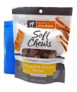 Simply Nourish Soft Chews Bone Shaped Dog Treats, 6oz (Chicken and Cheese: Pack of 2) and Tesadorz Resealable Bags