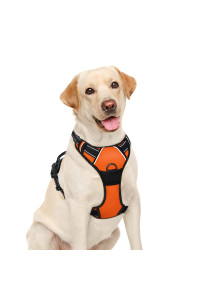 BARKBAY No Pull Dog Harness Large Step in Reflective Dog Harness with Front Clip and Easy Control Handle for Walking Training Running(Orange,L)