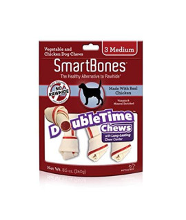 SmartBones DoubleTime Bone Chews for Dogs - Chicken Medium - 3 Pack - (5" Long - for Dogs 26-50 lbs) - Pack of 6