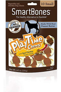 SmartBones Playtime Chews for Dogs - Peanut Butter Small - 10 Pack - (1.25"-1.5" Diameter Chews) - Pack of 10