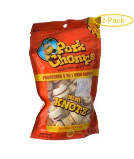Pork Chomps Knotz Knotted Pork Chew - Bacon Flavor Mini - 12 Count - (2"-3" Chews) - Pack of 2