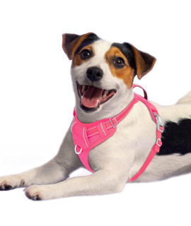 BARKBAY No Pull Dog Harness Front Clip Heavy Duty Reflective Easy Control Handle for Large Dog Walking with ID tag Pocket(Pink,M)