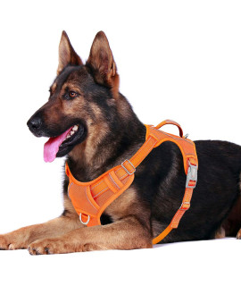 BARKBAY No Pull Dog Harness Front Clip Heavy Duty Reflective Easy Control Handle for Large Dog Walking with ID tag Pocket(Orange,XL)