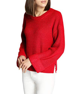 Sanctuary Bell Sleeve Shaker Sweater Red Medium