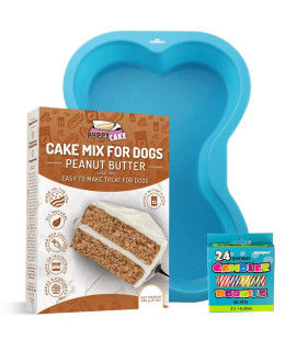 Puppy cake Mix Dog Birthday cake Kit, with Bone Silicone Pan and candles (Peanut Butter, Blue)