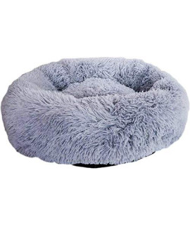 FAONIE Pet Bed, Fluffy Luxe Soft Plush Round Cat and Dog Bed, Donut Cat and Dog Cushion Bed, Self-Warming and Improved Sleep, Orthopedic Relief Shag Faux Fur Bed Cushion (60, Light Gray)