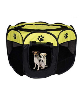 SKYPET Portable Foldable Pet Playpen, Indoor/Outdoor, Dog/Cat/Puppy Exercise Pen Kennel, Removable Mesh Shade Cover, Dog pop up Silhouettes pet Pen (L, Yellow)
