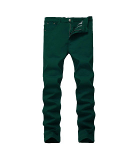 Wulful Mens Skinny Slim Fit Stretch Comfy Fashion Denim Jeans Pants (Green, 36Wx32L)