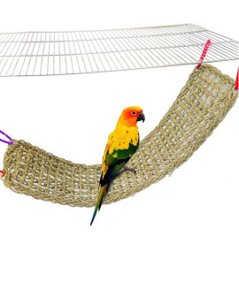 Bird Seagrass Mat,Natural Grass Woven Net Hammock Hanging on Parrot Cage with 4 Hooks,Parakeet Climbing Rope Ladder Chew Toys for Lovebird Cockatiel Conure Budgie,Cockatoo Supplies 28.3 x 6.7