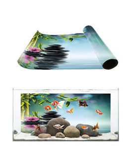 T&H Home Aquarium Dacor Backgrounds - Japanese Zen Garden Stone Bamboo Fish Tank Background Aquarium Sticker Wallpaper Decoration Picture Pvc Adhesive Poster 48.8 W X 24.4 H