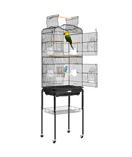 VIVOHOME 59.8 Inch Wrought Iron Bird Cage with Play Top and Rolling Stand for Parrots Conures Lovebird Cockatiel Parakeets Black