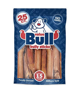 ValueBull Bully Sticks for Dogs, Jumbo 5-6 Inch, Varied Shapes, 25 Count - All Natural Dog Treats, 100% Beef Pizzles, Single Ingredient Rawhide Alternative