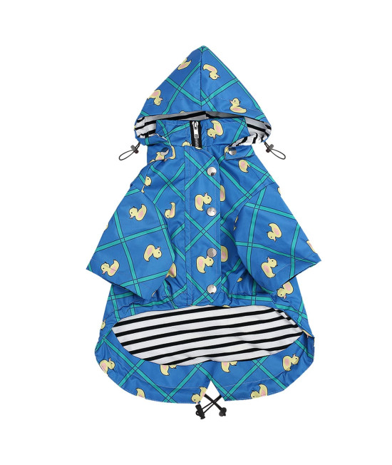 Morezi Dog Zip Up Dog Raincoat With Reflective Buttons, Rainwater Resistant, Adjustable Drawstring, Removable Hood, Stylish Premium Dog Raincoats - Size Xs To Xxl Available - Grid Blue - Xxl