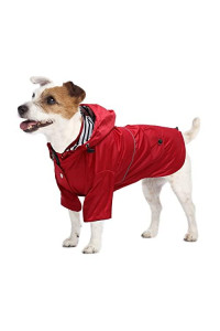 Pethiy Dog Raincoat Stylish Premium Dog Raincoats-Small Dog Raincoat Waterproof Zip Up Pockets, Rain/Water Resistant,Adjustable Drawstring-Red-M