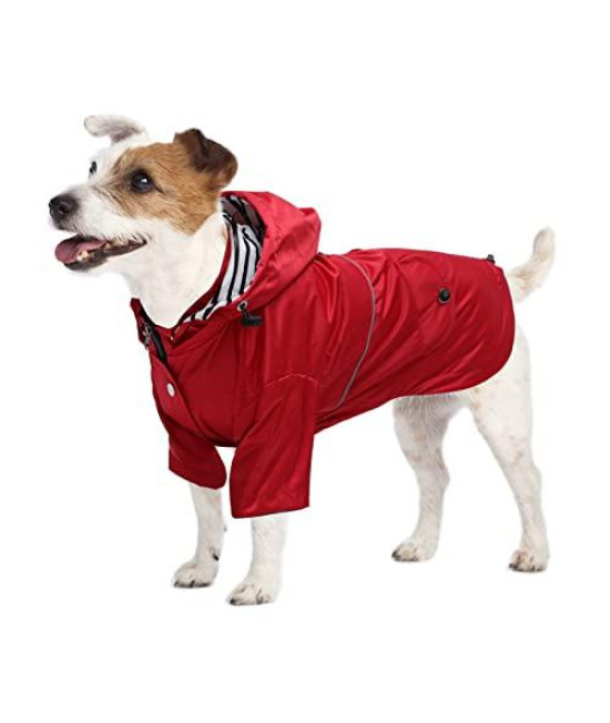 Pethiy Dog Raincoat Stylish Premium Dog Raincoats-Small Dog Raincoat Waterproof Zip Up Pockets, Rain/Water Resistant,Adjustable Drawstring-Red-M