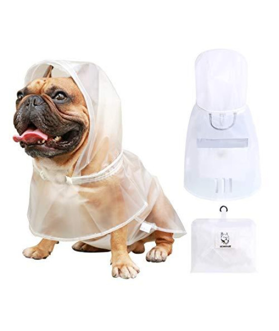 iChoue Dog Raincoat Packable Waterproof Adjustable with Reflective Straps Lightweight Rain Jacket Poncho for Medium French Bulldog Pug (Clear, M)