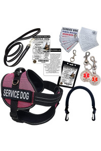 ActiveDogs.com Service Dog Kit Air-Tech Mesh Service Dog Vest Harness + Registered Service Dog ID + Clip-on Bridge Handle + ADA/Federal Law Cards + Service Dog Travel Tag (XL - Girth 29"-40", Pink)