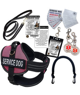 ActiveDogs.com Service Dog Kit Air-Tech Mesh Service Dog Vest Harness + Registered Service Dog ID + Clip-on Bridge Handle + ADA/Federal Law Cards + Service Dog Travel Tag (XL - Girth 29"-40", Pink)