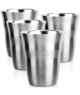 Beasea Metal cups 8 oz Set of 4, Stainless Steel cup 8 oz Double Wall Stackable Small Metal glasses for Insulated Metal Drinking cups Tumbler for Home Restaurant Office camping Party