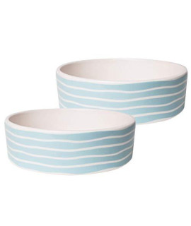 Park Life Designs Medium Pet Bowl, Set of 2, Sagres Pattern, 6-1/4 inch Heavyweight Ceramic Dishes Stay Put, Microwave and Dishwasher Safe