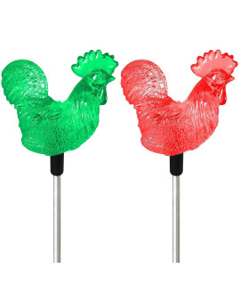 Unique gadgets & Toys Solar Powered Rooster garden Stake Outdoor color change Lights (Set of 2)