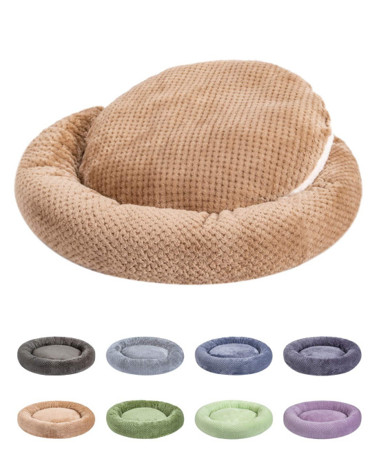 WONDER MIRACLE Fuzzy Deluxe Pet Beds, Super Plush Dog or Cat Beds Ideal for Dog Crates, Machine Wash & Dryer Friendly (24 x 24, Mocha)