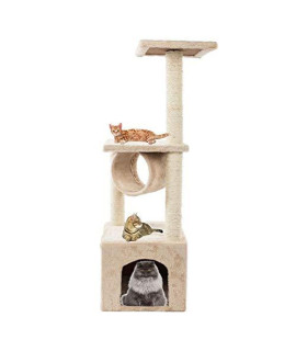 AYNEFY 36" Solid Cute Sisal Rope Plush Cat Climb Tree Cat Tower Beige