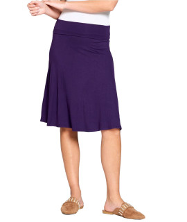 Popana Womens casual Knee Length A-Line Stretch Midi Skirt Plus Size Made in USA Size M Eggplant