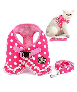Zunea Polka Dots Cat Harness And Leash Set Girl Kitten Crown Escape Proof No Pull Choke Vest Clothes For Walking, Step In Soft Mesh Padded Puppy Harness For Small Dog Pink Xl