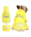 iChoue Dog Raincoat Packable Waterproof Rain Jacket Poncho with Reflective Stripe for Medium French Bulldog Pug (Yellow, M)