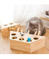 Sacow Cat Hunt Toy, Pet Indoor Solid Wooden Puzzle Box Cat Interactive Toys, 3/5-holed Mouse Seat Scratch (C)