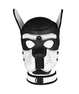 FeiGu Unisex Costume Dog Head Mask with Collar, Neoprene Full Face Puppy Hood Cosplay Mask Choker Set (Large, Black & White)
