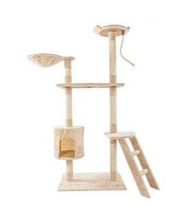 AYNEFY 60" Solid Cute Sisal Rope Plush Cat Climb Tree Cat Tower Beige