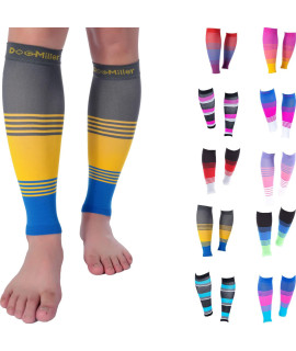 Doc Miller calf compression Sleeve Men and Women 20-30 mmHg, Shin Splint compression Sleeve, Medical grade Socks for Varicose Veins and Maternity 1 Pair XXX-Large grey Yellow Blue calf Sleeve