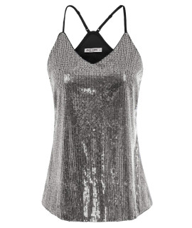 Grace Karin Women Shimmer Sequin Sleeveless Party Tank Tops Size 2Xl,Silver