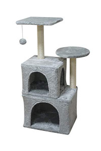 MIAO PAW 1Cat Tree CatTower Cat Condo Cat Furniture Activity Center Kitten Play House Cat Bed Sisal Scratching Posts and Double Platforms Grey