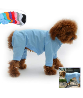 Lovelonglong Four Feet Dog Lightweight Pajamas, Pure Cotton Dog Jumpsuits 4 Legs Dog Onesies T-Shirt Stylish Pjs Puppy Costume For Large Medium Small Dogs Lightblue L