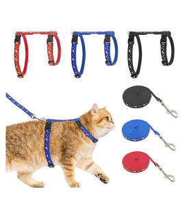 cat Harness with Leash, 3-Pack, Unique Stars Moon and Paw Heart Design, Escape Proof, Walking, Small Medium Large, Black, Red, Blue, Adjustable, Safe, Set of 3