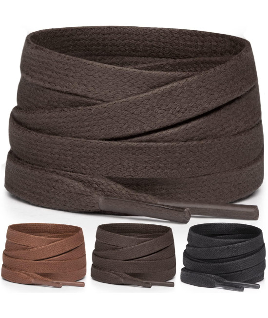 Miscly Flat Waxed Cotton Boot Laces Shoelaces 1 Pair] 14 Wide (54 (137Cm), Dark Brown)
