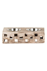 Huntley Pet Elevated Dog & Cat Double Bowl Feeder Stainless Steel Bowls (Berjen Block, Small)
