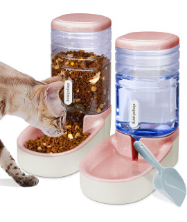 Pets gravity Food and Water Dispenser Set,Small Big Dogs and cats Automatic Food and Water Feeder Set,Double Bowl Design for Small and Big Pets (Pink)