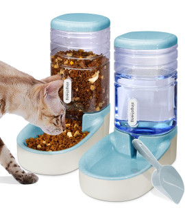 Pets gravity Food and Water Dispenser Set,Small Big Dogs and cats Automatic Food and Water Feeder Set,Double Bowl Design for Small and Big Pets (Blue)