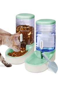 Pets gravity Food and Water Dispenser Set,Small Big Dogs and cats Automatic Food and Water Feeder Set,Double Bowl Design for Small and Big Pets (green)