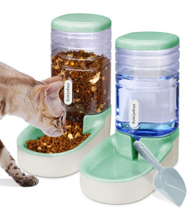 Pets gravity Food and Water Dispenser Set,Small Big Dogs and cats Automatic Food and Water Feeder Set,Double Bowl Design for Small and Big Pets (green)