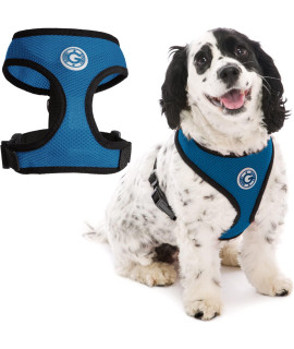 Gooby Soft Mesh Dog Harness - Sea Blue, Medium - All Weather Mesh Head-in Small Dog Harness with D Ring Leash - Perfect on The Go Breathable Dog Harness for Medium Dogs No Pull and Small Dogs