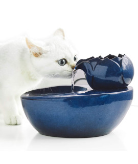 Aolnv Lotus Cat Water Fountain, Automatic Ceramic Drinking Fountain For Pets,Easy To Clean, 508 Oz Water Capacity (Blue)