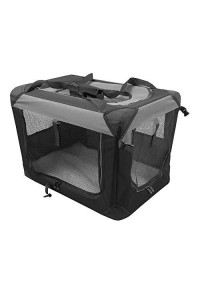 Iconic Pet Iconic 52353 Pet Soft Indoor/Outdoor Multipurpose Pet Crate with Fleece Mat, Handles, 4 Zipper Panels in Black & Gray, X-Large