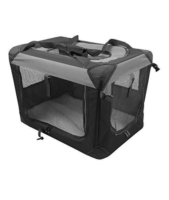 Iconic Pet Iconic 52353 Pet Soft Indoor/Outdoor Multipurpose Pet Crate with Fleece Mat, Handles, 4 Zipper Panels in Black & Gray, X-Large